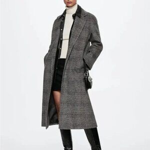 Mango Women Plaid Wool Blend double-breasted Coat, Size S, New with Tag